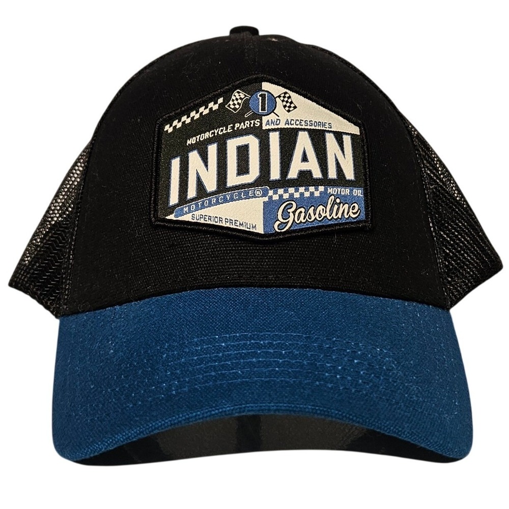 Indian Motorcycle Gasoline Trucker‎ Hat Black Blue Snapback Mesh Biker Cap